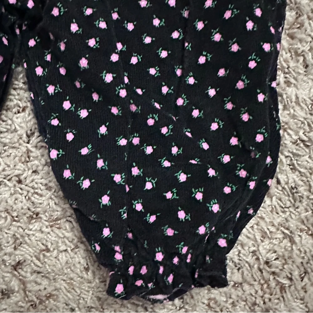 Vintage Tiny Tots Black & Pink Floral Corduroy Jumpsuit Baby Girl Size 18 Months